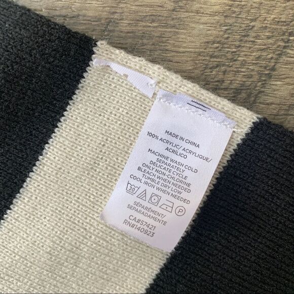 LOFT Striped Knit Sweater Poncho Cape Shrug Cardigan Black White Stripes XS/S - Picture 6 of 7